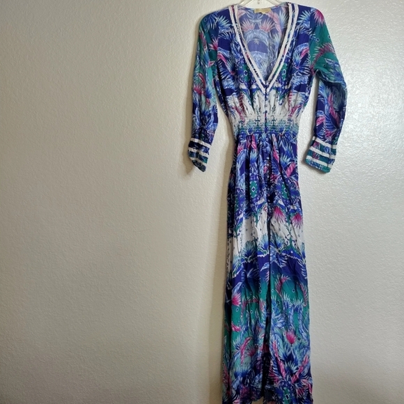 Melissa Odabash Caroline V Neck Bottom Down Boho Maxi Dress Sz M - Picture 2 of 12